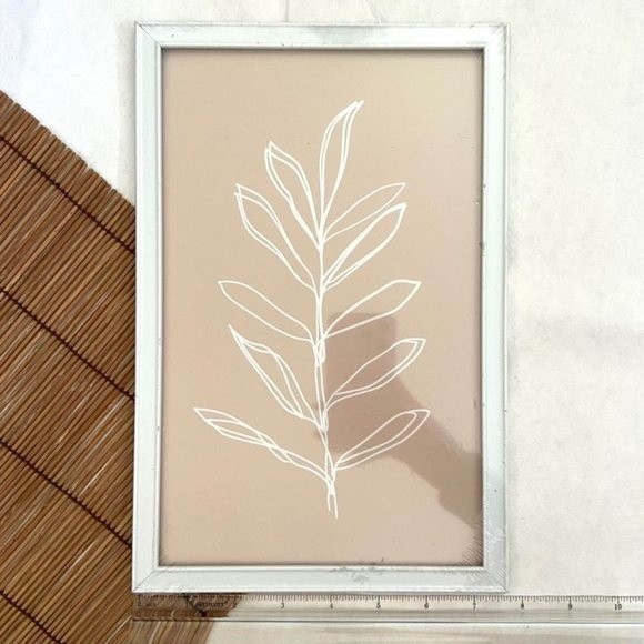 NWT Modern Minimalist Glass Framed Continuous Line Contour Leaf Art - Picture 2 of 3